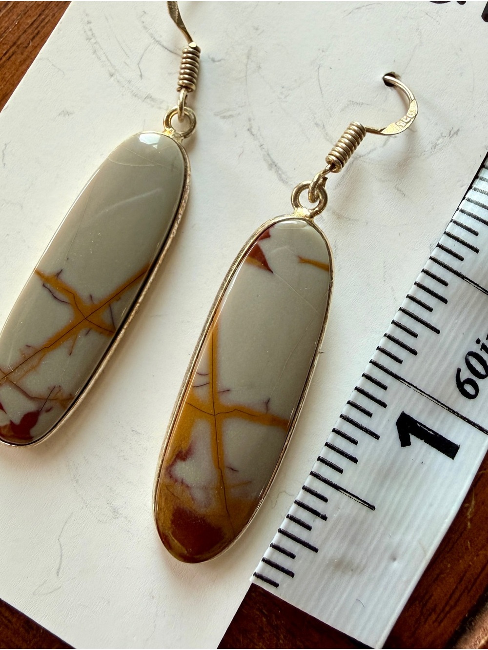 Gold-Trim Jasper Drop Earrings in Beige and Brown